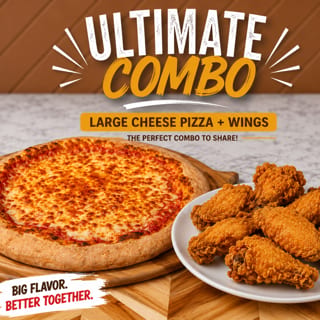 Large Cheese Pizza + 6 Wings